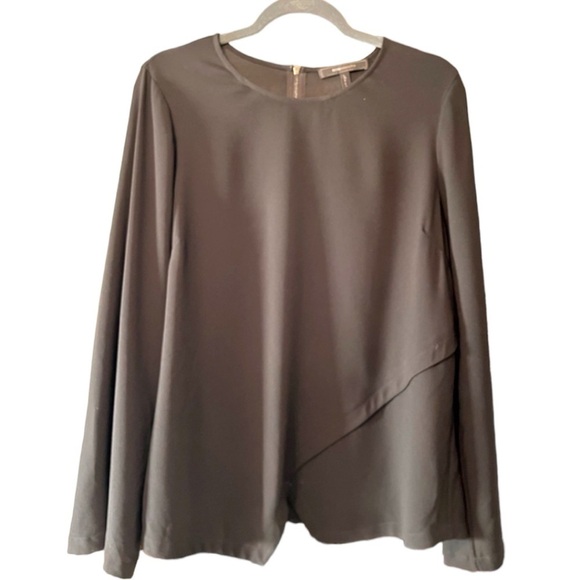 BCBG Max Azria Black Long Sleeve Blouse with Asymmetric Front Hem - Picture 2 of 13